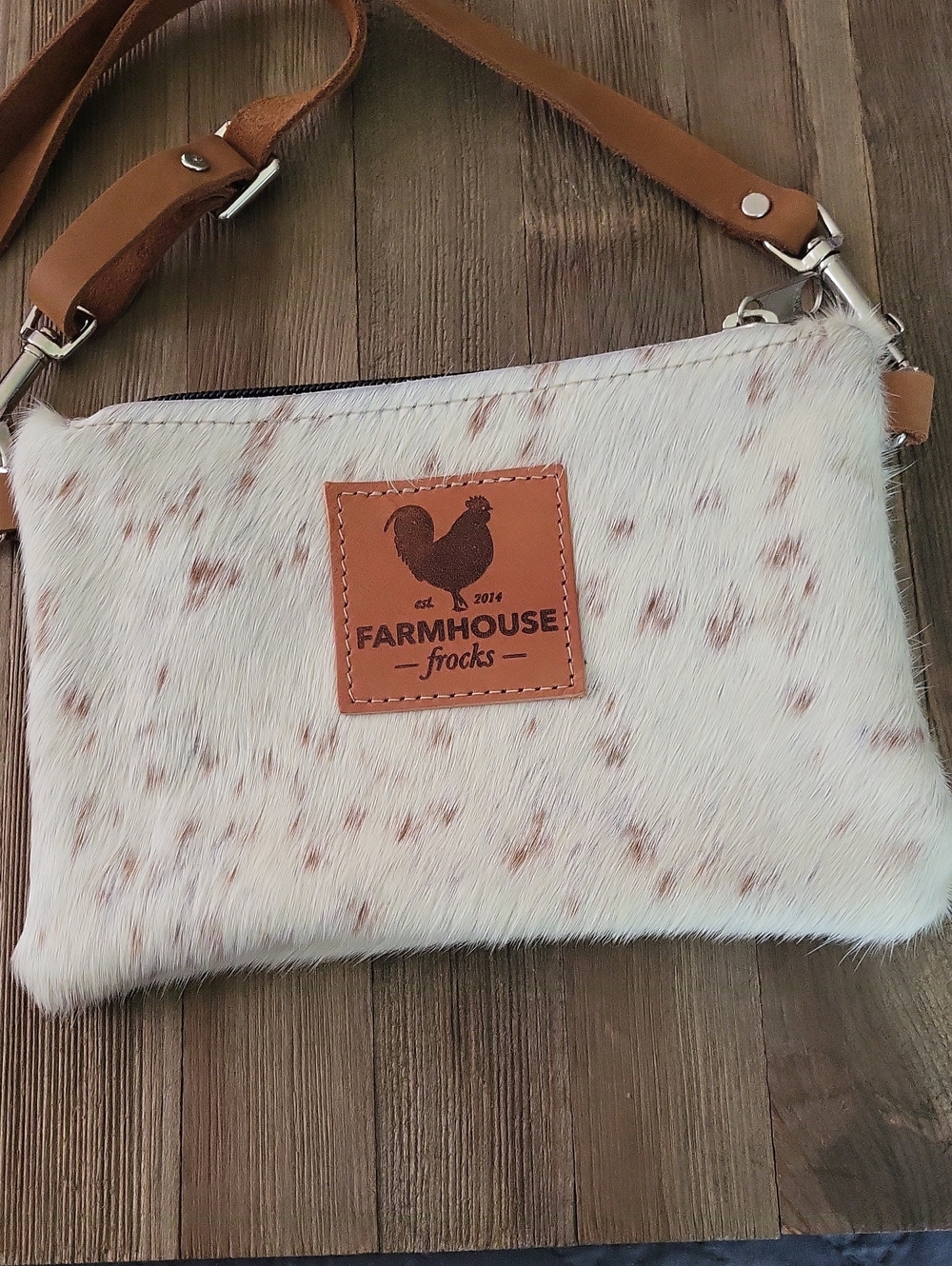 Farmhouse Frocks Speckled White & Brown Leather Crossbody Bag